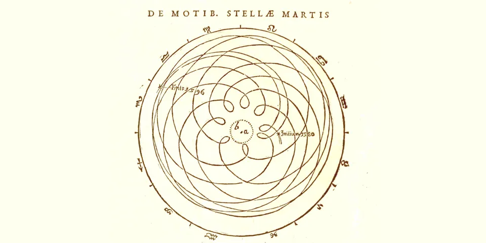 Johannes Kepler's diagram of the looping apparent path of Mars, from his 1609 Astronomia Nova.