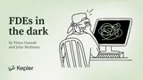 Illustration of a blindfolded person sitting at a desk, facing a computer monitor displaying tangled, indecipherable lines, representing an FDE trying to debug AI without traceability.