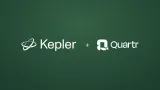 Kepler and Quartr logos in white, set side by side on Kepler's emerald green brand background.
